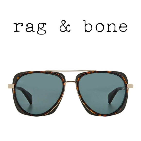 rag & bone Accessories - RAG&BONE- 55mm Square Aviator Sunglasses- Havana Gold/ Green